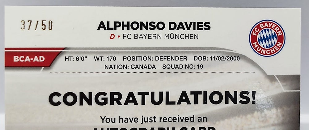 2022-23 Topps Chrome Auto Alphonso Davies Bayern München 37/50