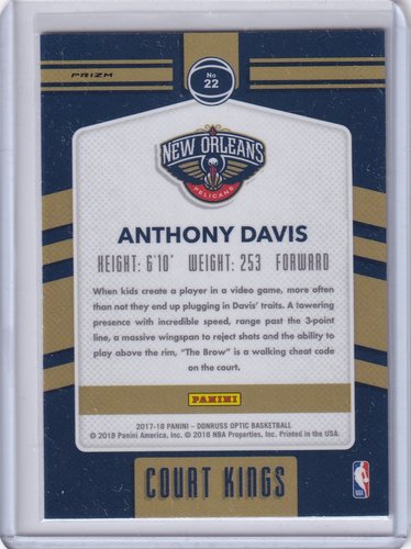 2017-18 Panini Donruss Silver Prizm Anthony Davis Pelicans #22