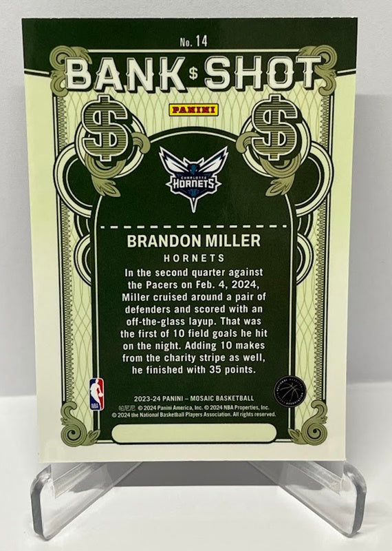 2023-24 Panini Mosaic Bank Shot RC Brandon Miller Hornets #14 *4