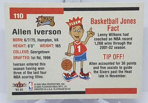 2002-03 Fleer Platinum Allen Iverson 76ers #110