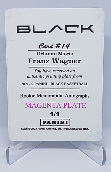 2021-22 Panini Black Rookie Memorabilia Printing Plate Franz Wagner Magic 1/1