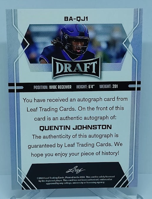 2022 Leaf Draft Autograph RC Quentin Johnston *1