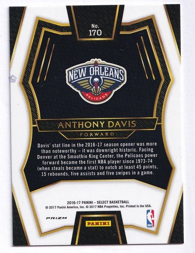 2016-17 Panini Select Prizm Anthony Davis Pelicans #170