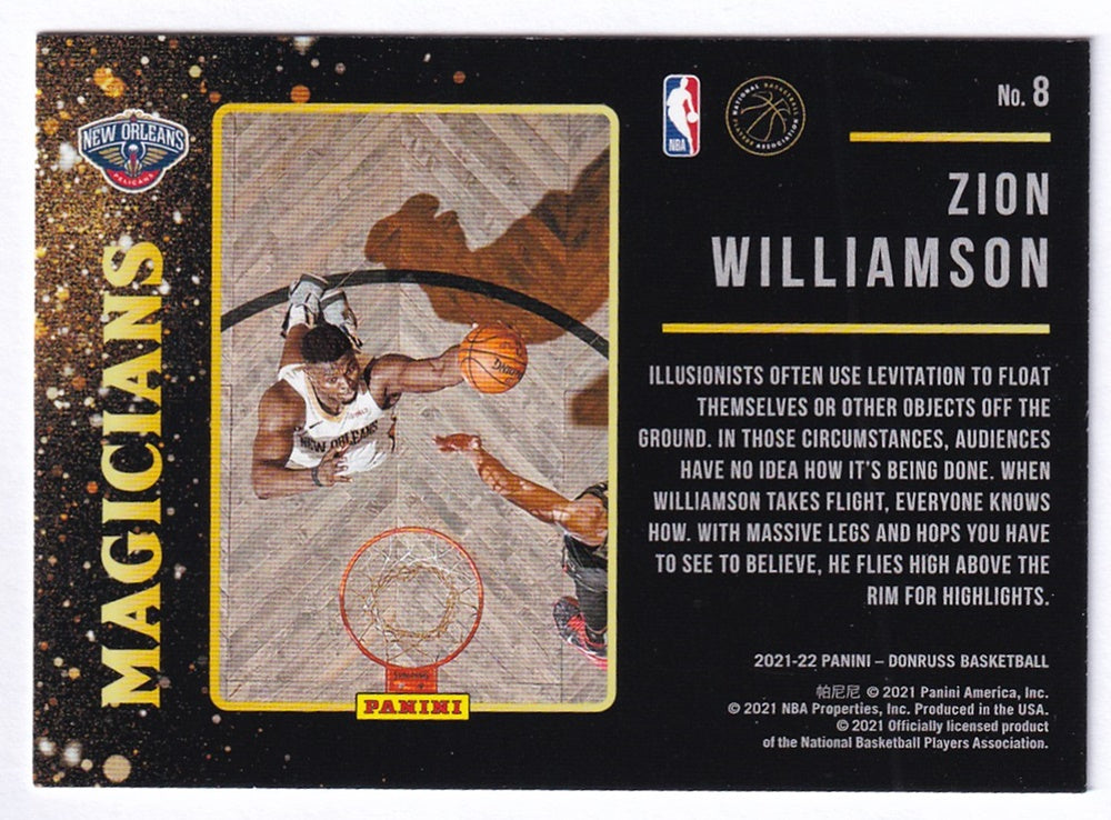 2021-22 Panini Donruss Magicians Teal Laser Zion Williamson Pelicans #8
