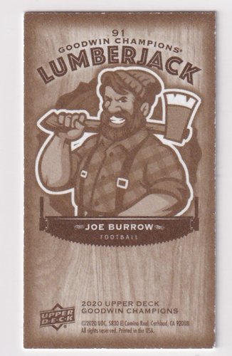 2020 Upper Deck Goodwin Champions Lumberjack Joe Burrow #91