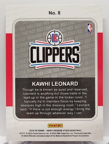 2019-20 Panini Hoops Premium Stock Kawhi Leonard Clippers #8