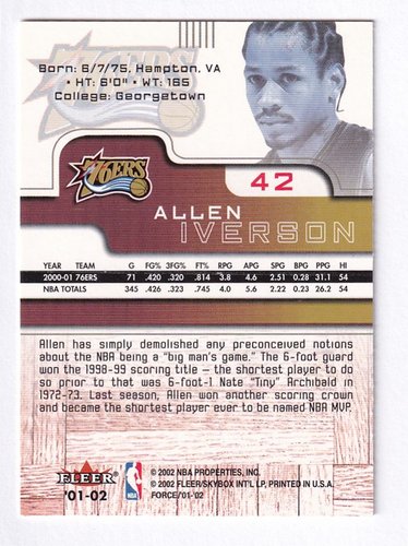 2001-02 Fleer Force Allen Iverson 76ers #42