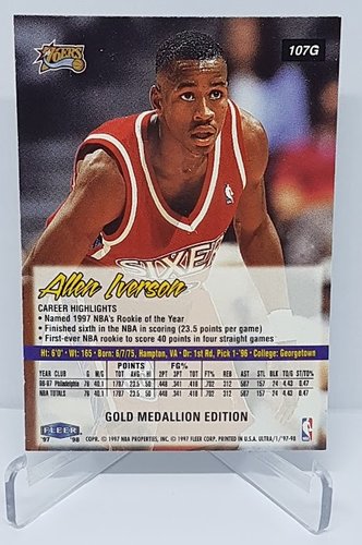 1997-98 Fleer Ultra Gold Medallion Edition Allen Iverson 76ers #107G