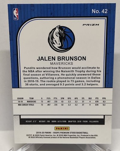 2019-20 Panini Hoops Silver Prizm Jalen Brunson Mavericks #42