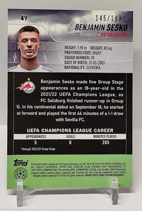 2021-22 Topps Stadium Club Chrome Aqua RC Benjamin Sesko 145/199 #49