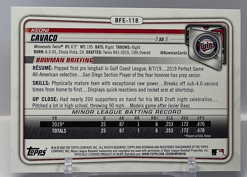 2020 Bowman 1st Edition Foil RC Keoni Cavaco Twins