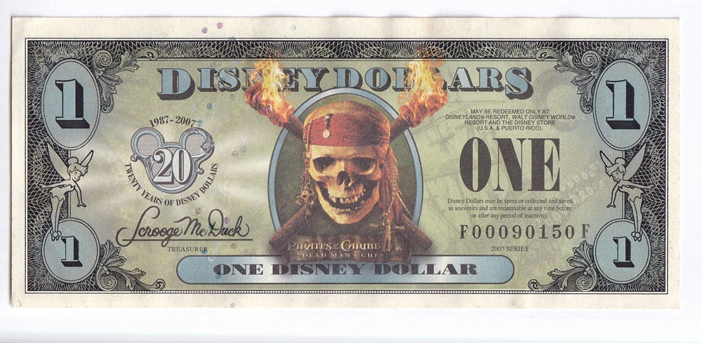 $1 Disney Dollar 20 Years 2007 Pirates of the Caribbean Flying Dutchman