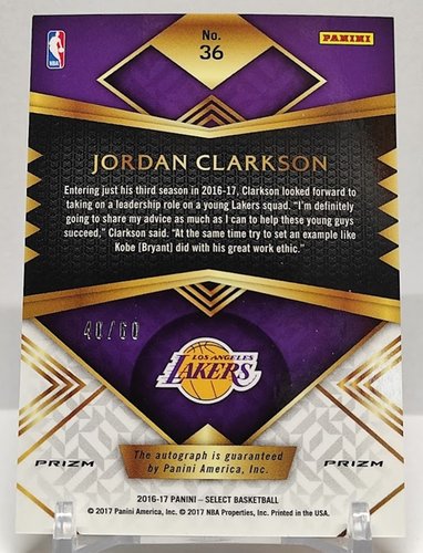 2016-17 Panini Select Prizm Jordan Clarkson LA Lakers 40/60 #36