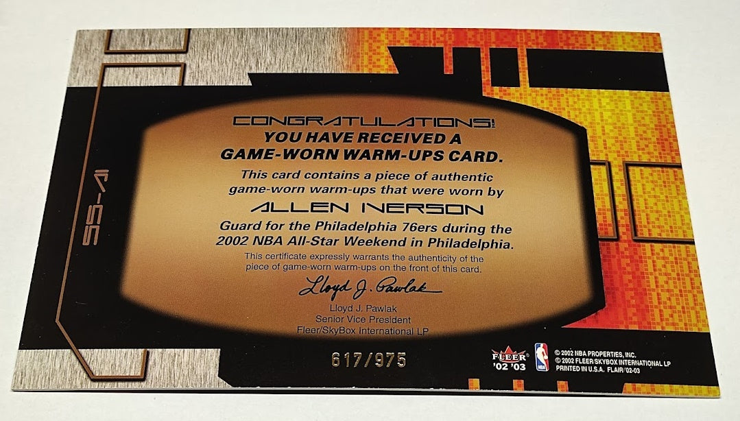 2002-03 Fleer Skybox Game Used OVERSIZED Allen Iverson 76ers 617/975