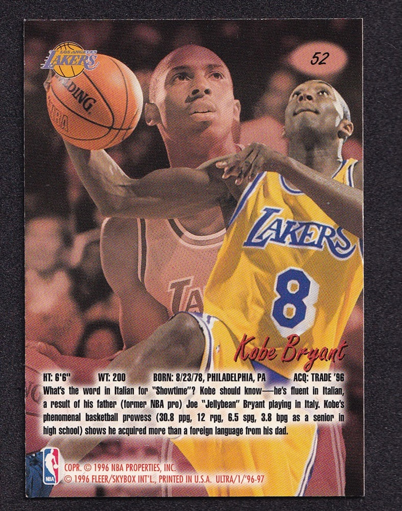 1996-97 Fleer Ultra Rookie Kobe Bryant Los Angeles Lakers #52 *2