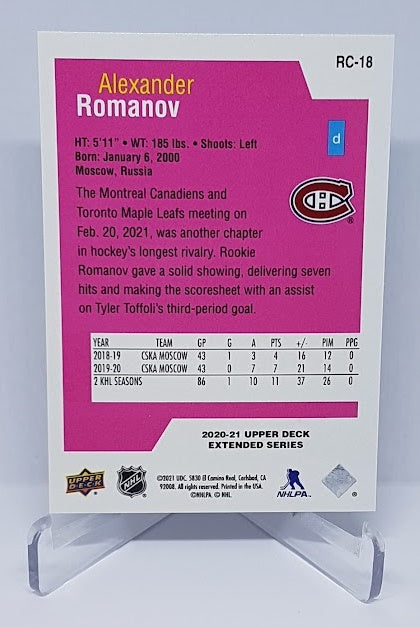 2020-21 Upper Deck Extended Series Rookie Class Alexander Romanov Canadiens RC18