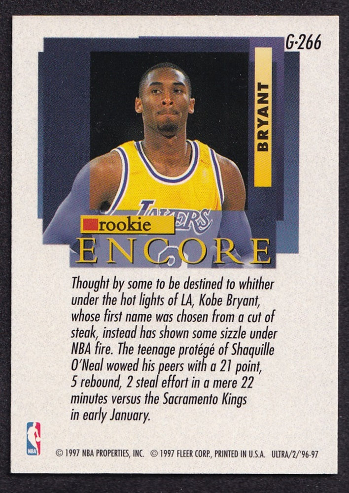 1996-97 Fleer Ultra Encore Rookie Gold Medallion Kobe Bryant Lakers *2