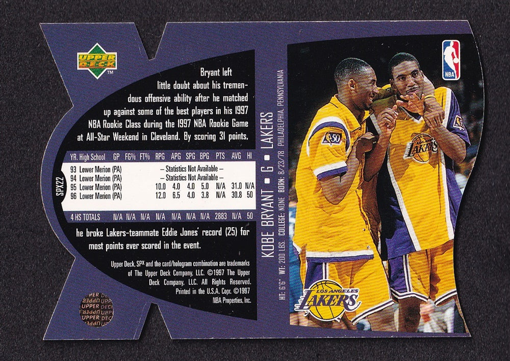 1996-97 Upper Deck SPx Die-Cut Kobe Bryant Lakers #22 *2