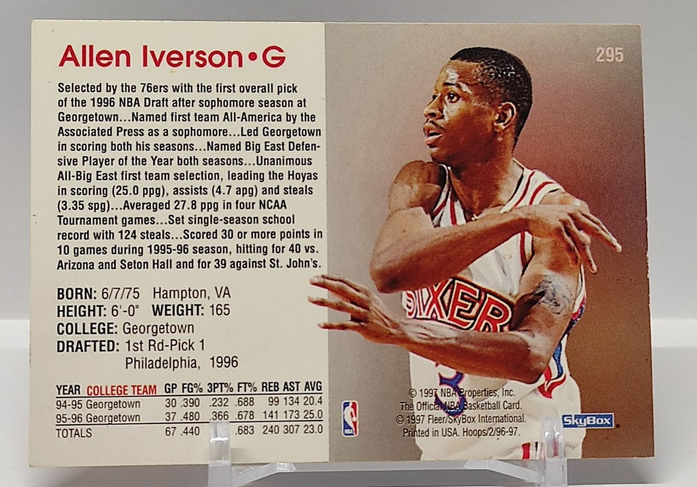 1997 Skybox NBA Hoops Rookies Allen Iverson 76ers #295