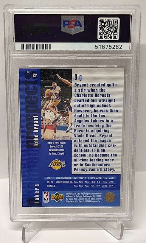 1996-97 Upper Deck SP Rookie Kobe Bryant Los Angeles Lakers PSA 8 *2