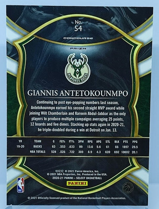 2020-21 Panini Select Silver Prizm Giannis Antetokounmpo Bucks #54