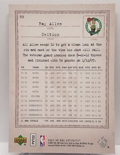 2007-08 Upper Deck Artifacts Ray Allen SuperSonics #89