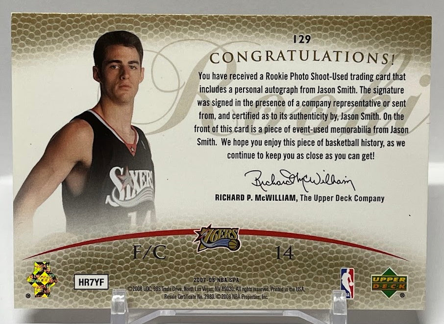 2007-08 Upper Deck SPA Patch AU RC Jason Smith 76ers 387/599 *2