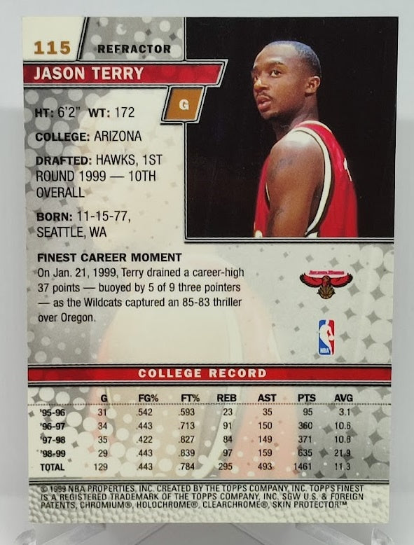 1999 Topps Finest Rookie Card Refractor Rookies Jason Terry Hawks #115