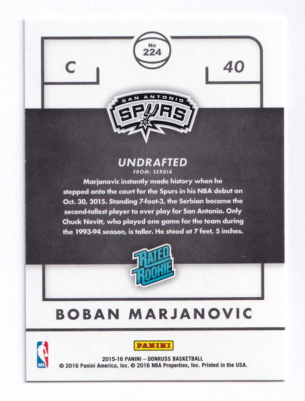 2015-16 Panini Donruss Rated Rookie Boban Marjanovic Spurs #224