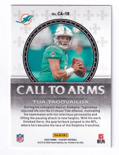 2020 Panini PlayoffCall to Arms RC Tua Tagovailoa Dolphins #CA-18