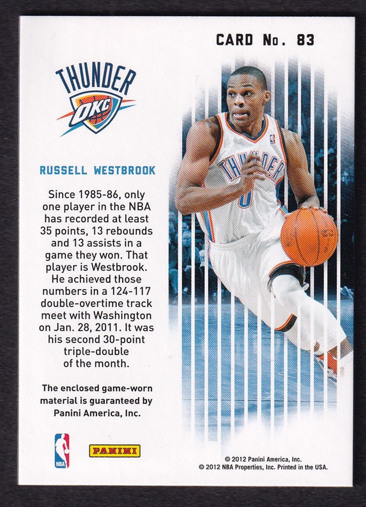 2012 Panini Past & Present Gamers Jerseys Russell Westbrook OKC #83 *2