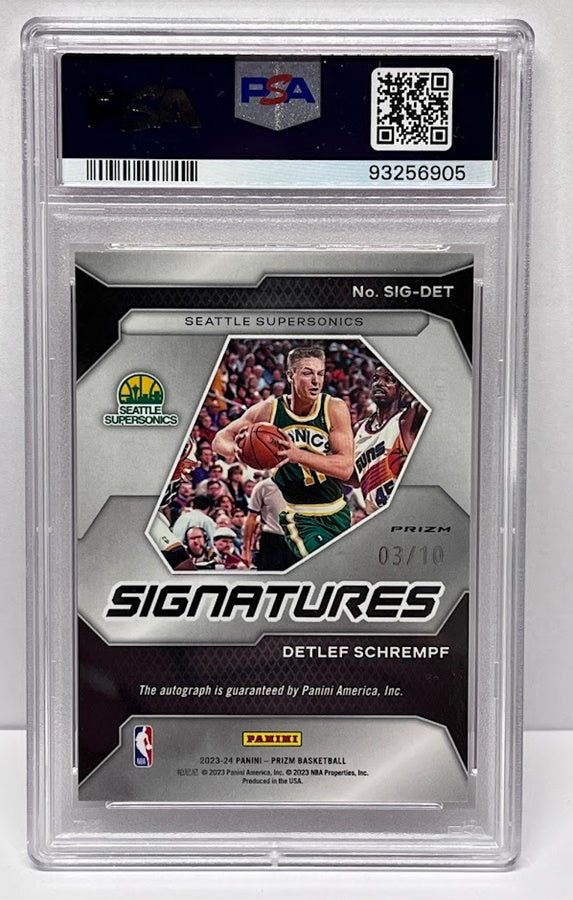 2023 Panini Prizm Signatures Gold Detlef Schrempf SuperSonics 03/10 PSA 9