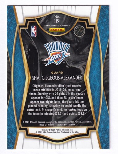 2021 Panini Select Shai Gilgeous-Alexander Thunder #119