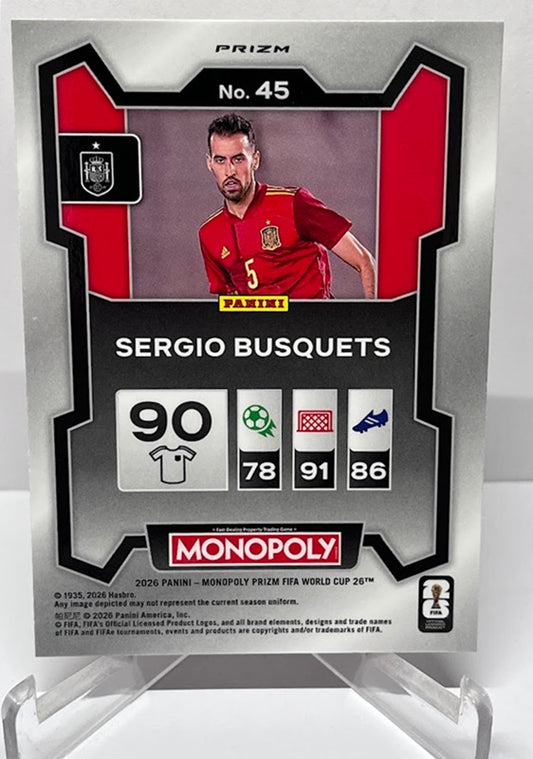 2026 Panini Monopoly Prizm FIFA World Cup Gold Cracked Ice Sergio Busquets #45