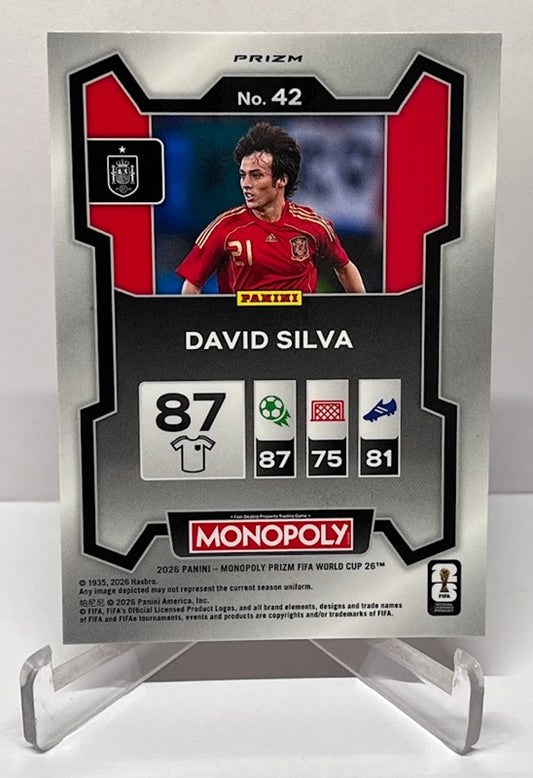 2026 Panini Monopoly Prizm FIFA World Cup Gold Cracked Ice David Silva #42