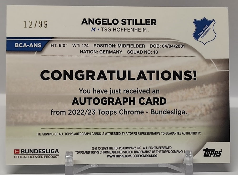 2022-23 Topps Chrome Auto Angelo Stiller TSG Hoffenheim 12/99