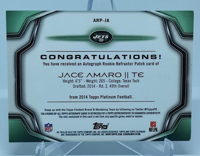 2014 Topps Platinum Refractor Patch RC Jace Amaro Jets *1