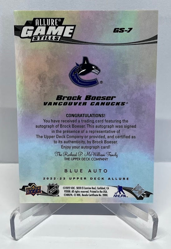 2022-23 Upper Deck Allure Game Stills Brock Boeser Vancouver Canucks