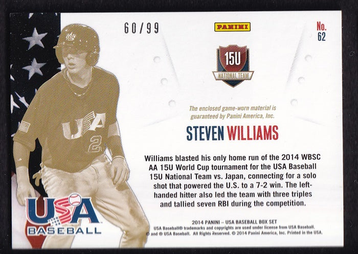 2014 Panini USA Baseball National Team Memorabilia Steven Williams 60/99 #62