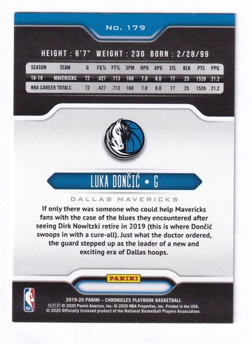 2019-20 Panini Chronicles Luka Doncic Mavericks #179