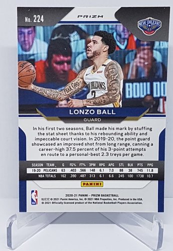 2020-21 Panini Prizm Purple Wave Lonzo Ball Pelicans #224