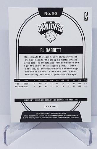 2020-21 Panini Hoops Silver RJ Barrett Knicks 063/199 #90