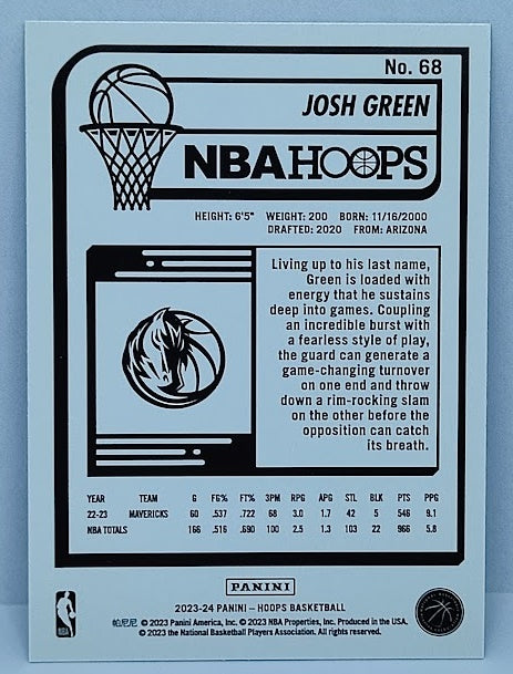 2023-24 Panini Hoops Hyper Blue Josh Green Mavericks #68