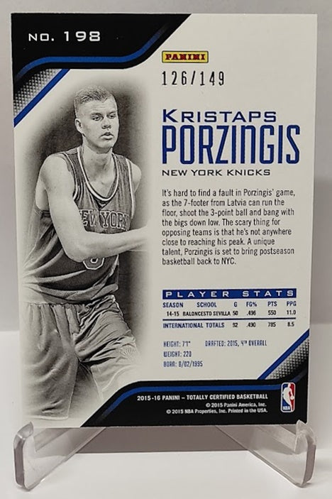 2015-16 Panini Totally Certified RC Kristaps Porzingis Knicks 126/149#198