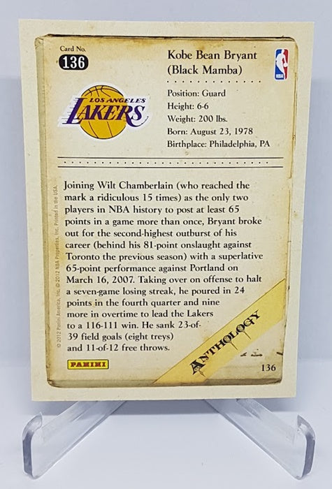 2012 Panini Anthology Kobe Bryant Los Angeles Lakers #136