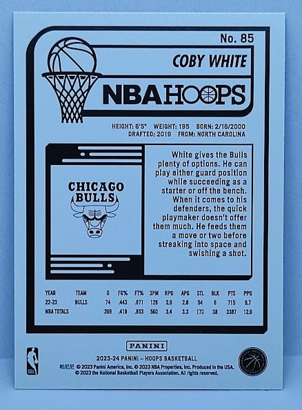 2023-24 Panini Hoops Hyper Blue Coby White Chicago Bulls #85