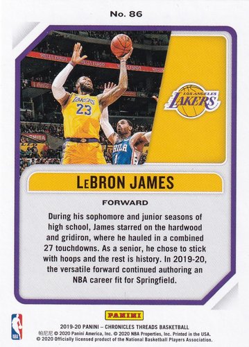 2019-20 Panini Chronicles GREEN Lebron James #86