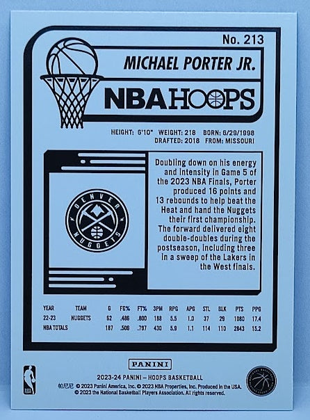 2023-24 Panini Hoops Hyper Blue Michael Porter jr. Nuggets #213