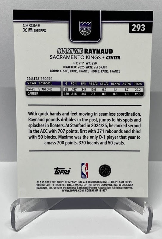 2025-26 Topps Chrome Blue Raywave RC Maxime Raynaud Kings 085/150 #293