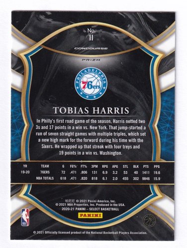 2021 Panini Select Flash Prizm Tobias Harris 76ers #11